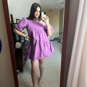 Vestique purple mini dress with detached sleeve
